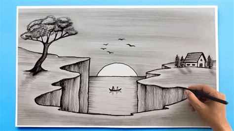 memory drawing easy|beautiful easy memory drawing landscape.